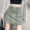 Женская летняя юбка с карманами, уличная одежда, однотонная однотонная повседневная одежда с высокой талией, винтажная женская мини-юбка трапециевидной формы, женская одежда