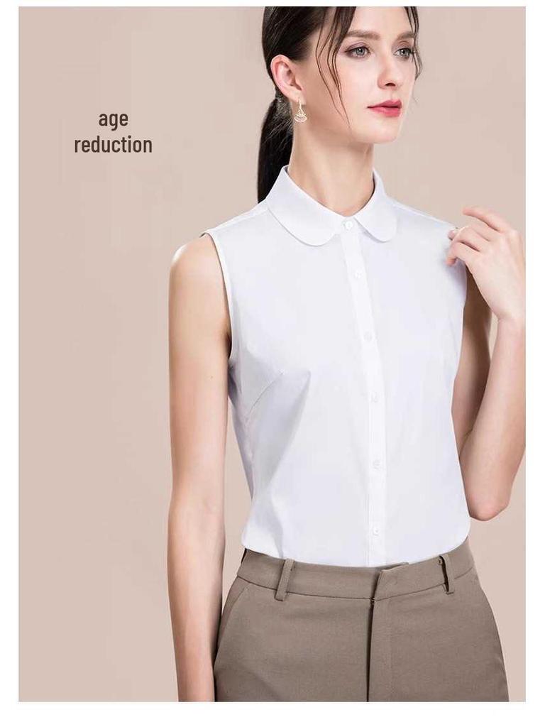 Женская белая рубашка без рукавов, устойчивая к сминанию - Профессиональный утягивающий базовый слой с острым воротником, летняя мода