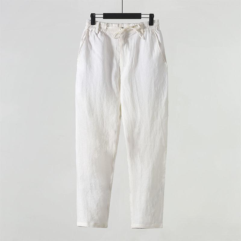 Летние льняные мужские брюки свободного кроя из хлопка и льна 9/10 Повседневные брюки Мужская ткань