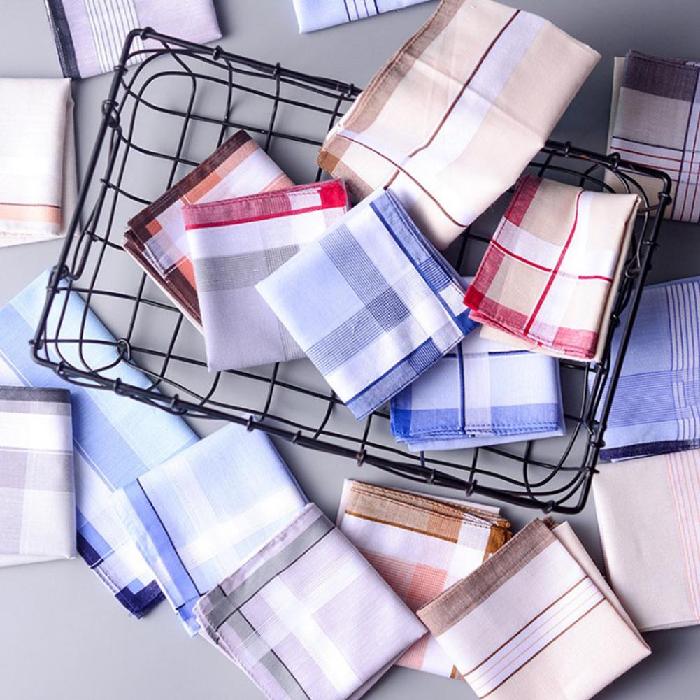 3Pcs/set Fashion Plaid Stripe Pocket Square Handkerchiefs For Old Men Classic Soft Cotton Suit Pocket Square