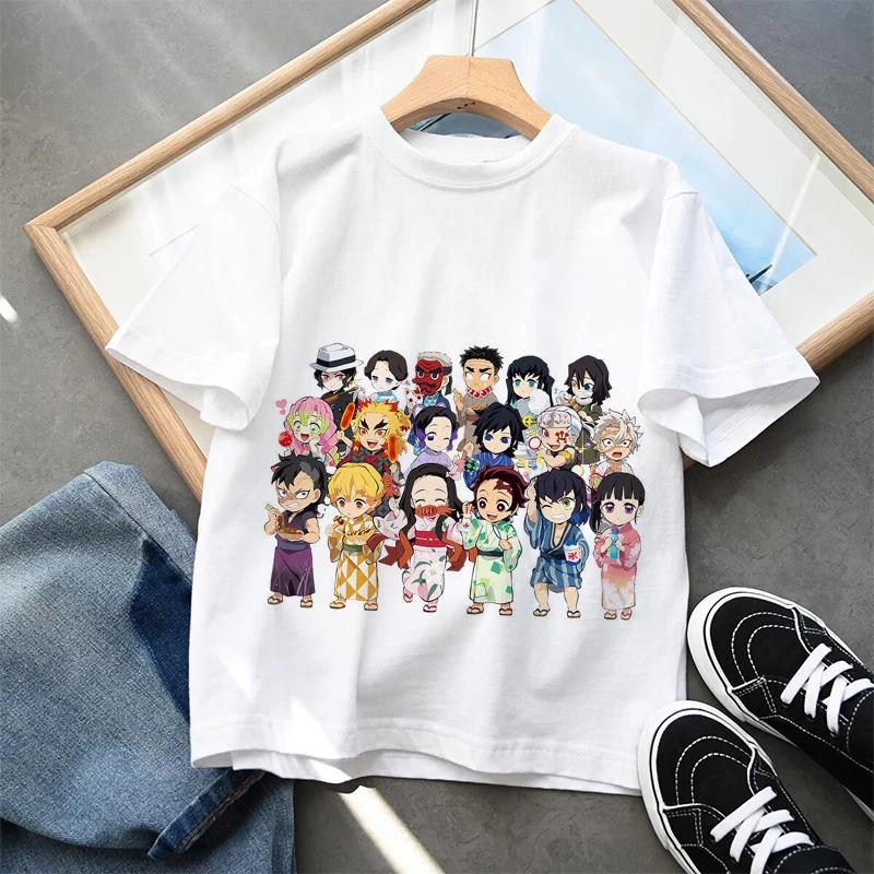 Plus Size Demon Slayer Anime Printed Men and Women Tshirt Casual Parent Child Top Fashion Cotton Summer Y2K Street Harajuku