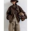 Vintage Retro PU Leather Jacket Loose Fit Teens Casual Outerwear