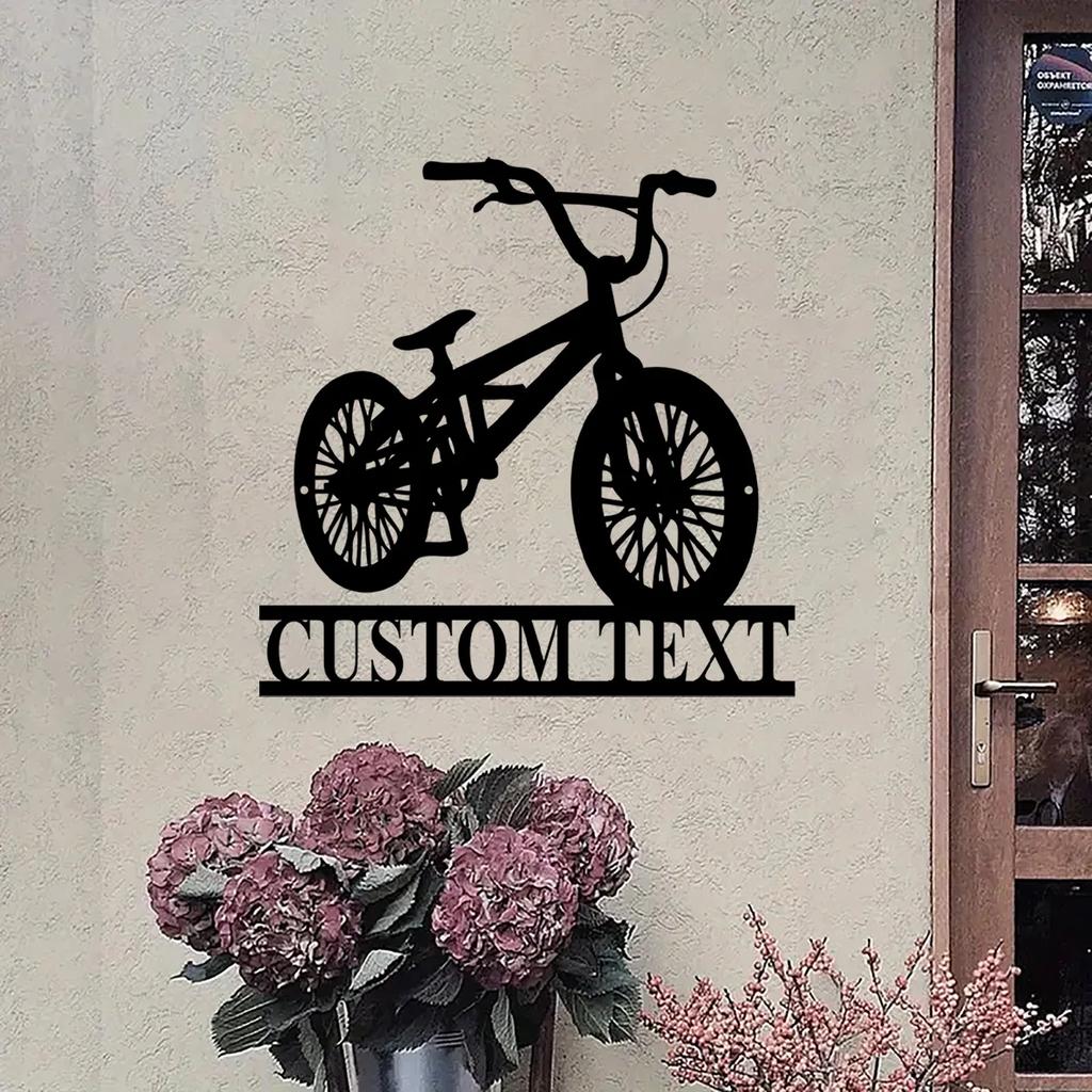 Металлическая настенная art-композиция с BMX-велосипедом, Персонализированная табличка с именем гонщика BMX, Декор для дома, Подарок для BMX-байкера