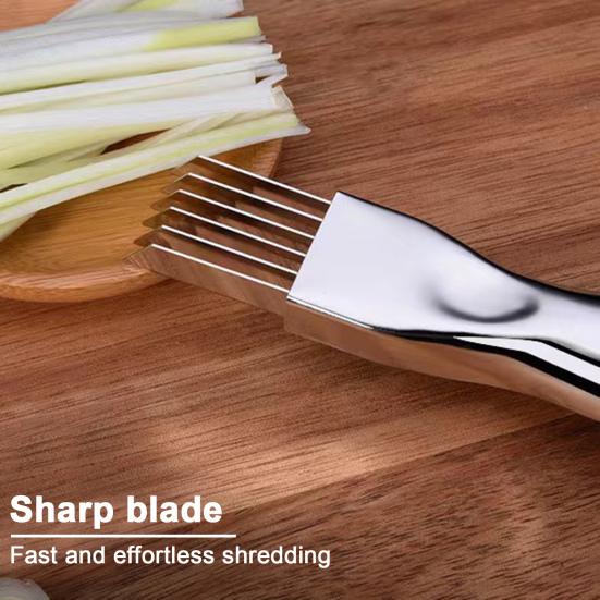 Onion Slicer Stainless Steel Cutter with Sheath 6-Blade Green Onion Shredder for Quick Even Shredding Non-Slip Handle