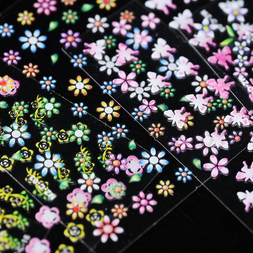 30PCS 3D Nail Stickers Colorful Flowers Daisy Butterfly Star Heart Design Self Adhesive Shiny Nail Art Decorations for Women DIY Manicure