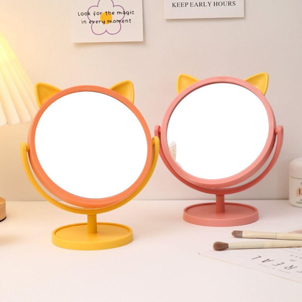 Cute Desktop HD Vanity Mirror Cat Ear 360 Rotation Single Side Makeup Mirror Multifunctional Adjustable Makeup Princess Mirror