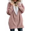 Women Winter Fuzzy Fleece Hooded Jacket Fluffy Fur Coat Stitching Color Outerwear Hoody
