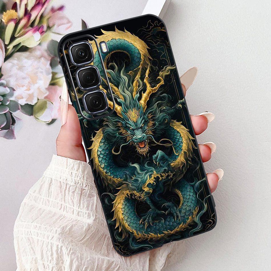 For Infinix Hot 50 4G Phone Case Hot 50 Pro+ 4G Hot50 Pro Elegant Floral Cat Pattern Black Silicone Soft TPU Cases