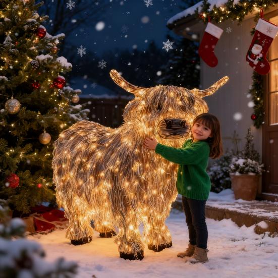 Светодиодное светящееся украшение «Шотландская корова», светящаяся статуэтка шотландской коровы, для дома, улицы, сада, газона, фермерского дома, крыльца, рождественское украшение