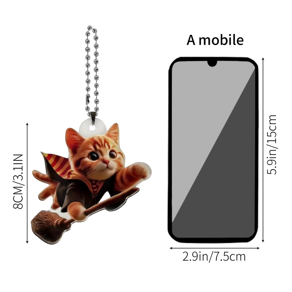 2D Cute Car Acrylic Flat Rearview Mirror Pendant Keychain Accessories