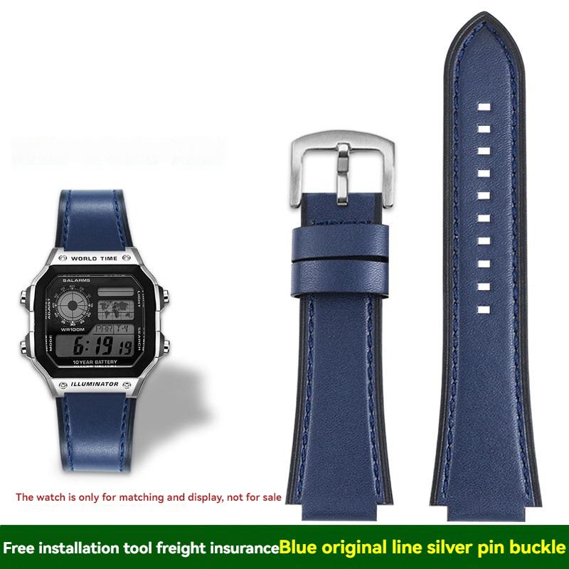 18-мм ремешок для часов Casio AE1200 AE-1200 AE-1200WH AE1300 AE1500 SGW-300 SGW-400 W-218 Браслет из натуральной кожи коровы Черный Красный Синий