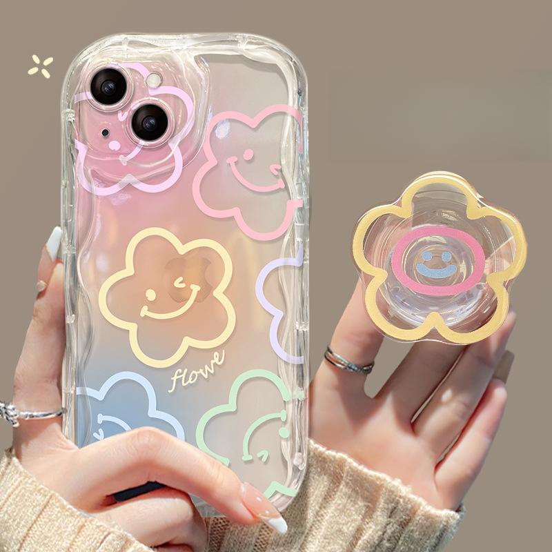 Suitable for Xiaomi 12s Mobile Phone Case 13pro Transparent Anti-fall Redmi K60 Smiley Flower Stand Note9 Silicone 5g