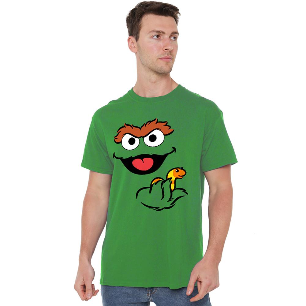 Sesame Street Unisex Adult Holding Slimey Oscar The Grouch T-Shirt