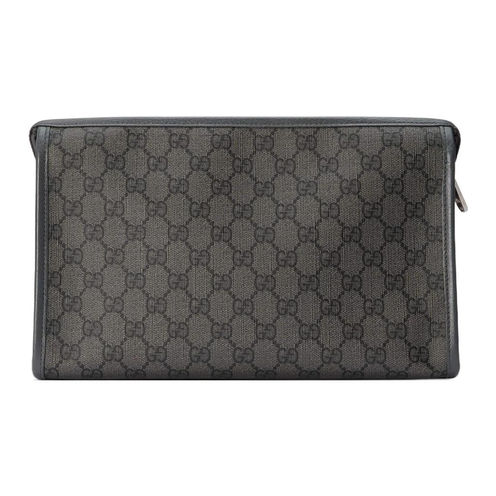 GUCCI Ophidia Canvas Leather Binding Makeup Bag Clutch Men's Gray Black (Unisex) Clutches 598234 UULBN 1244