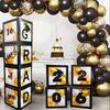 4 Pcs 2026 Grad Balloon Boxes Black Balloon Boxes with Letters So Pround of You Graduation Party Decoration