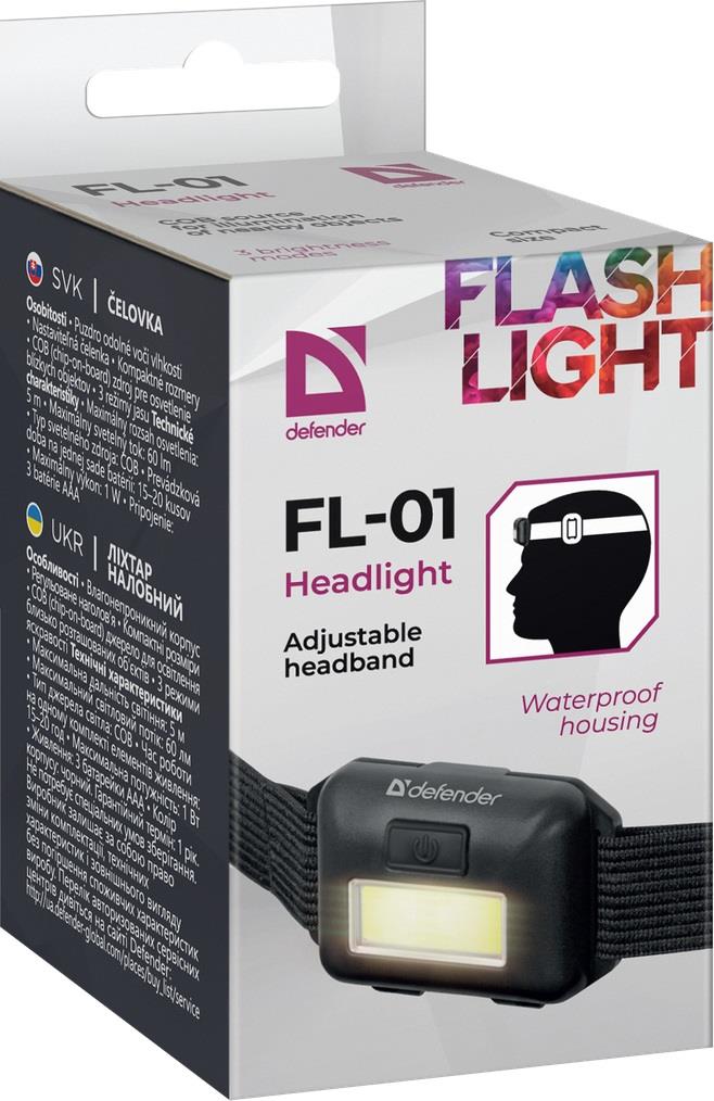 Defender FL-01 Flashlight, COB, 3 Modes, Headlamp