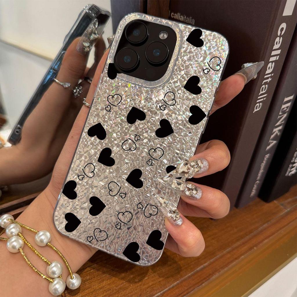 Акриловая задняя панель и ТПУ бампер для iphone 11 Air XS Max 16 Plus 14 13 15 17 Pro 18 Pro Max 12 XR Черно-белые сердечки hone Чехол Ударопрочная крышка
