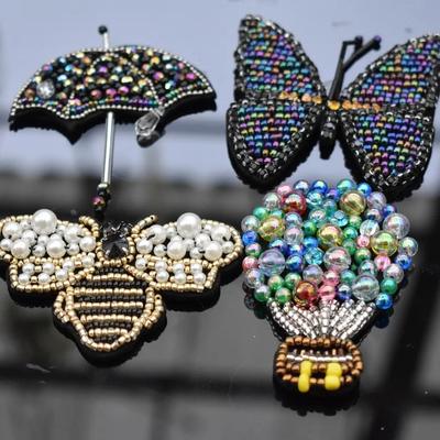 Пчелы, блестки, стразы, брошь из бисера, нашивки, аппликация, зонтик, вышитая нашивка, модная одежда, декоративная нашивка