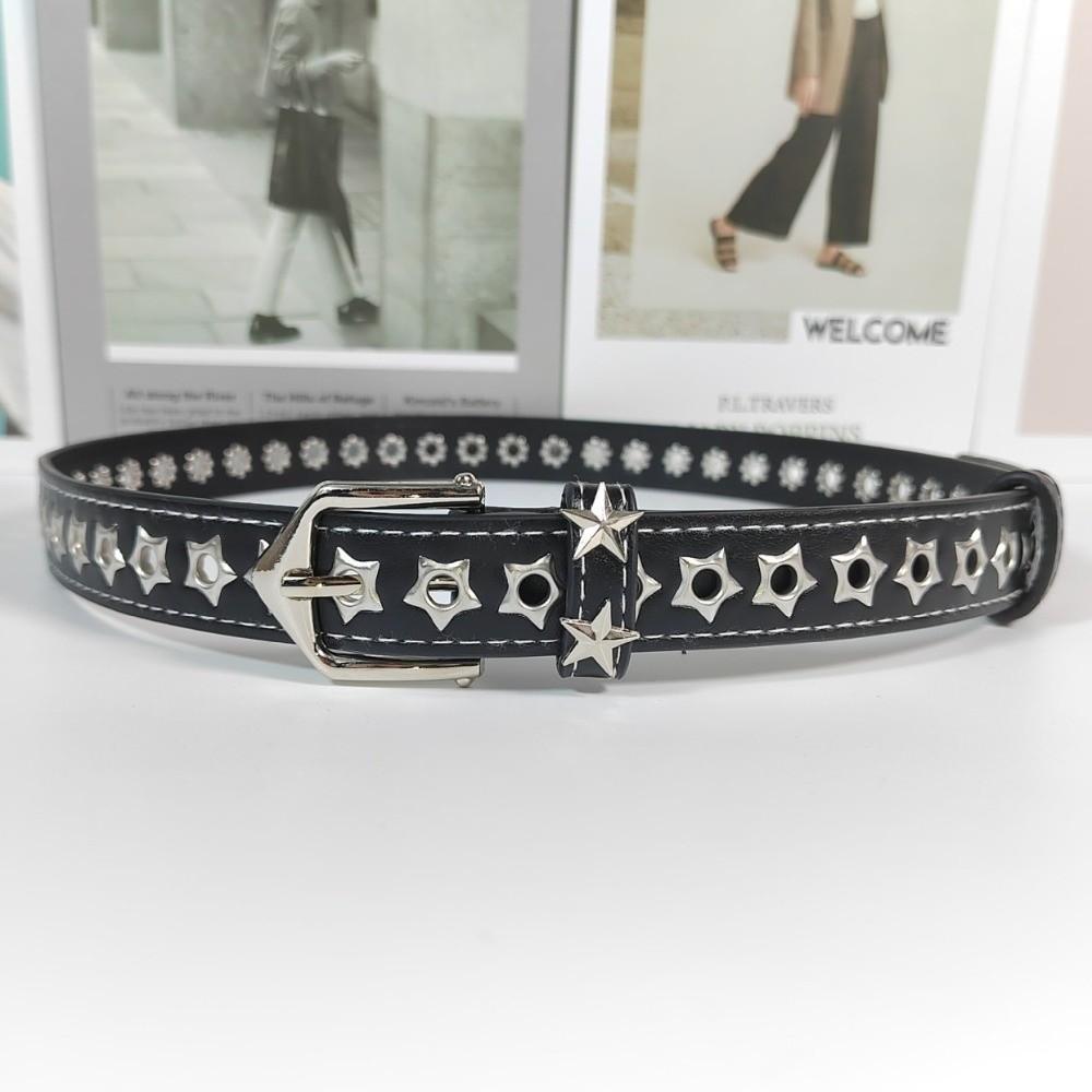 PU Leather Y2K Star Waist Belts Metal Buckle Girls Rivet Waistband Women's Jeans Belt  for Pants