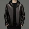 Removable Hood Genuine Leather Jacket for Men Middle-aged Dad Sheepskin Jacket Plus Velvet Thickened Jacket