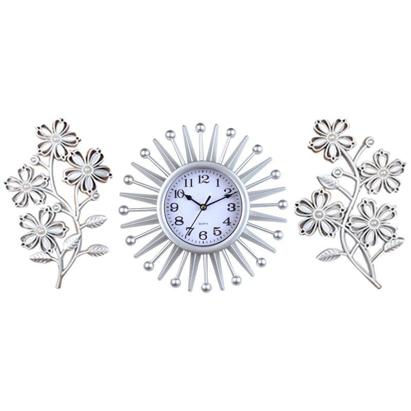 Modern Light Luxury High-end Three-piece Set Creative Sun Wall Clock Living Room Home Decoration Large Wall-mounted Silent Clock
