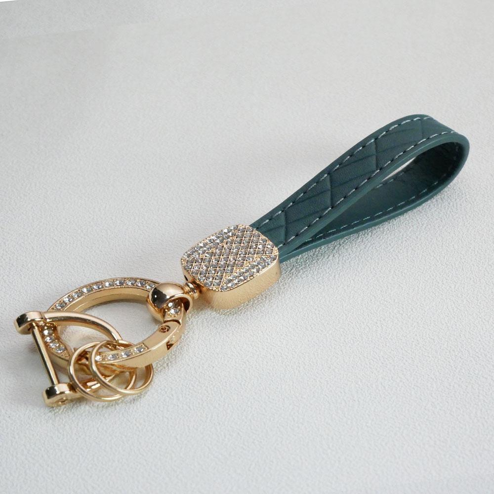 Брелок для ключей автомобиля из ПУ кожи, клетчатый, прочный, держатель для цепочки для ключей автомобиля, брелок с блестящим кристальным кулоном