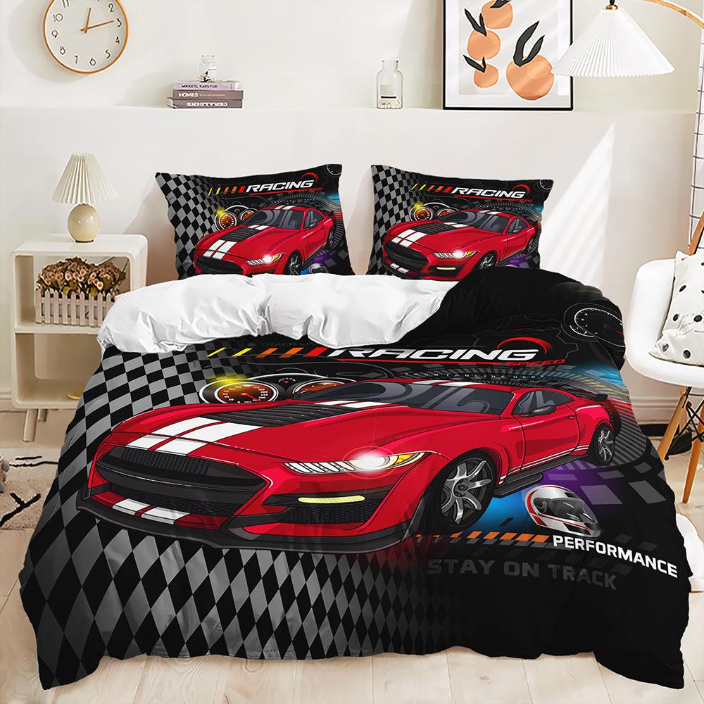 Комплект постельного белья для дома с 3D-гоночным узором, пуховый пододеяльник суперкара, комплект постельного белья для комнаты мальчика, полноразмерная односпальная/двуспальная кровать EU135 * 200, домашнее украшение