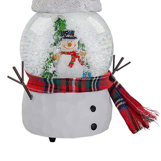Christmas Faux Crystal Ball Ornament Cartoon Scarf Snowman Snow Ball with Music Box Home Office Holiday Party Desktop Decoration