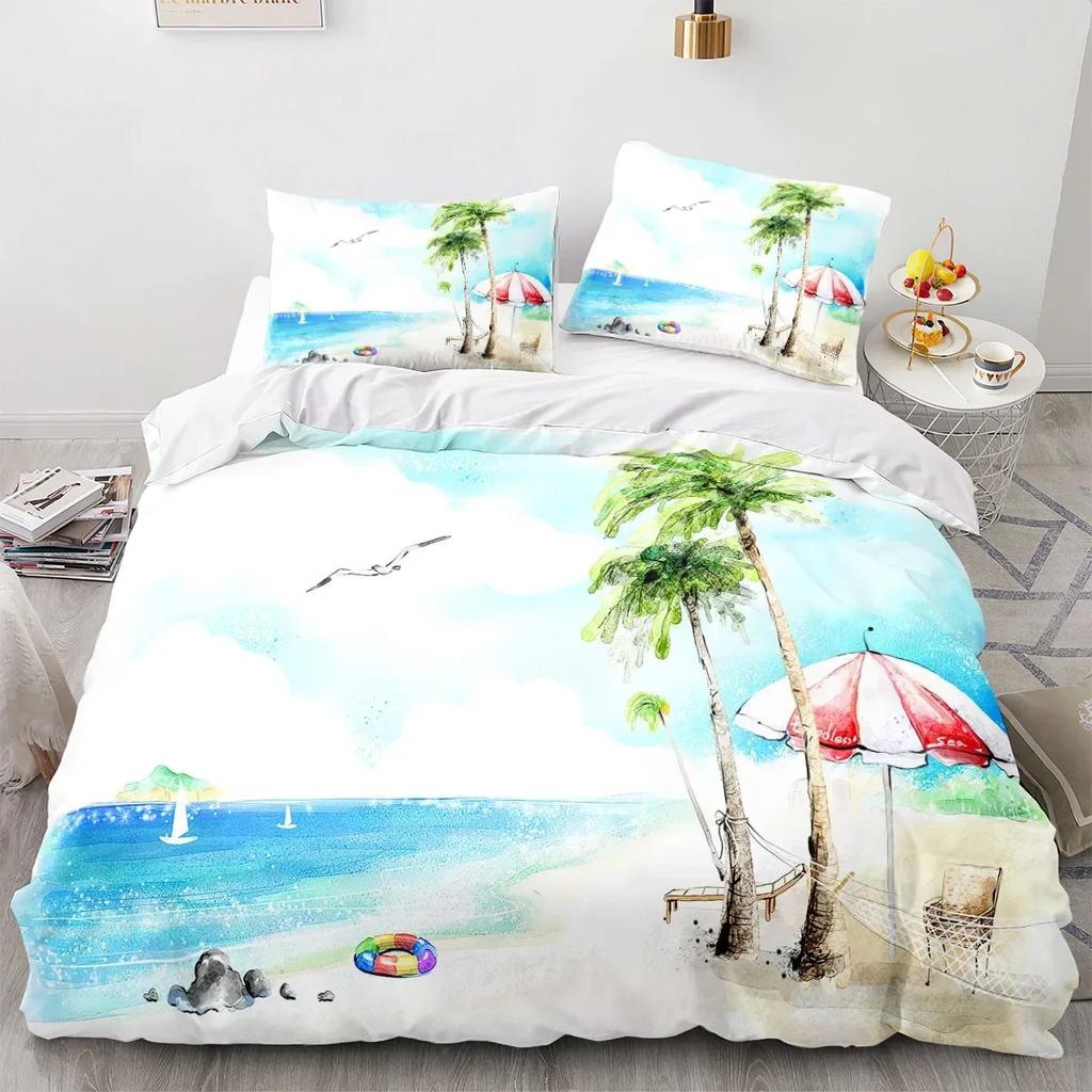 3D Printed Sea View Coconut 3D Duvet Cover Bedding Set Comforter Linen Pillowcases Home Decor Single Double Twin King Queen