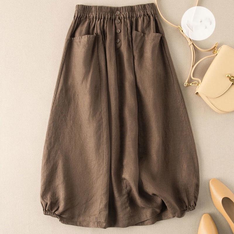 Женская хлопковая и льняная юбка Literary с эластичным поясом, женская летняя льняная юбка средней длины