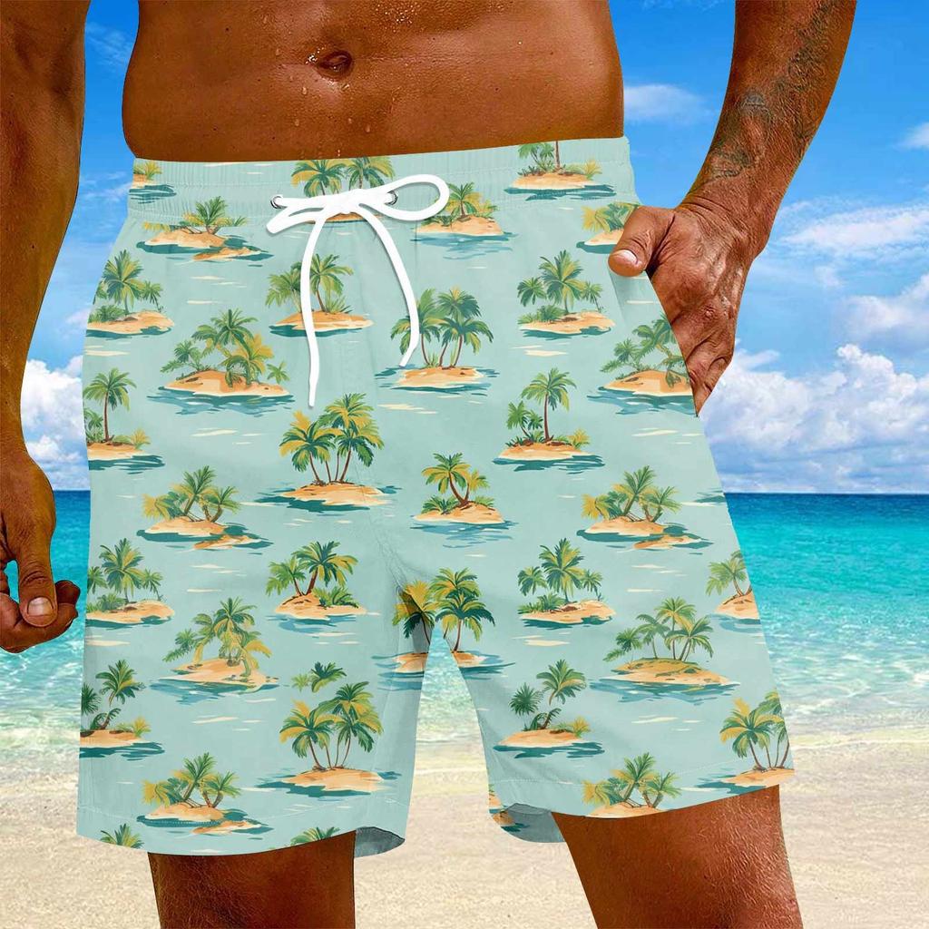 Men's Fashion Hawaiian Print Elastic-Waisted Casual Yoga Pants Beach Shorts