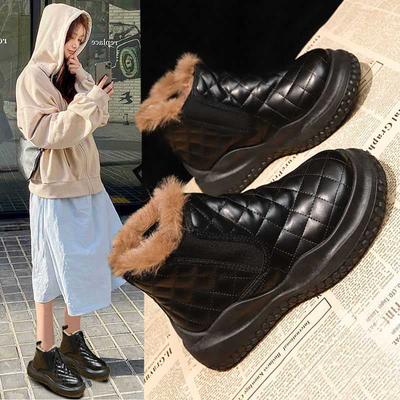 Женские зимние ботинки с флисовой подкладкой, утолщенные осенние и зимние полусапожки, северо-восточная хлопковая подкладка, водонепроницаемые, нескользящие, теплые, без застежек, ботинки для хлеба