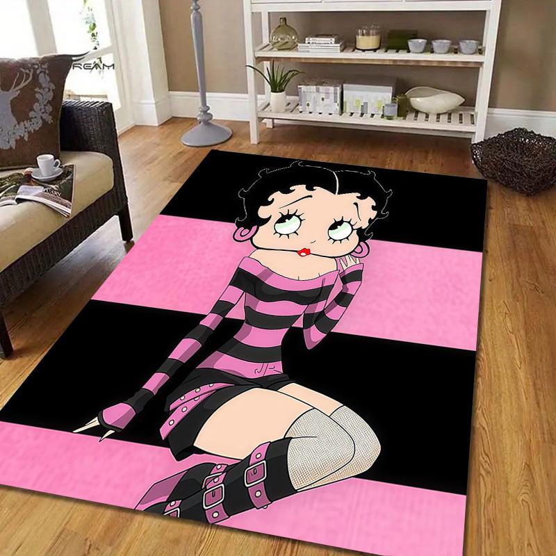 Betty Boop Flannel Pattern Square Carpet,Area Rug,Carpet Rug for Living Room Bedroom Sofa Playroom Decor,Non-slip Floor Mat