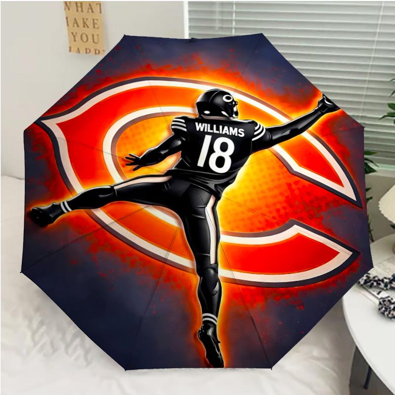 Автоматический зонт с принтом логотипа Chicago Bears, 8 ребер, железный каркас, пластиковая ручка, подходит для путешествий на открытом воздухе и на каждый день, идеальный подарок
