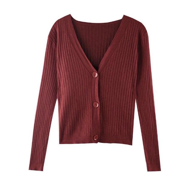 Свободный и универсальный трикотажный кардиган с V-образным вырезом, осенний свитер с темпераментным длинным рукавом, короткая куртка с высокой талией, тренд