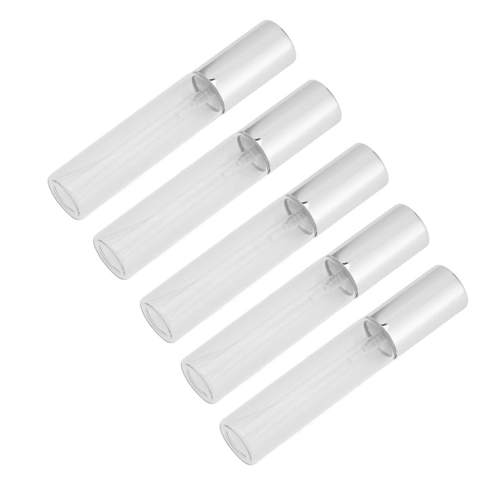 5 шт. Прозрачные стеклянные флаконы для духов с серебряным носиком 10 мл в форме цилиндра, многоразовый пустой флакон для духов