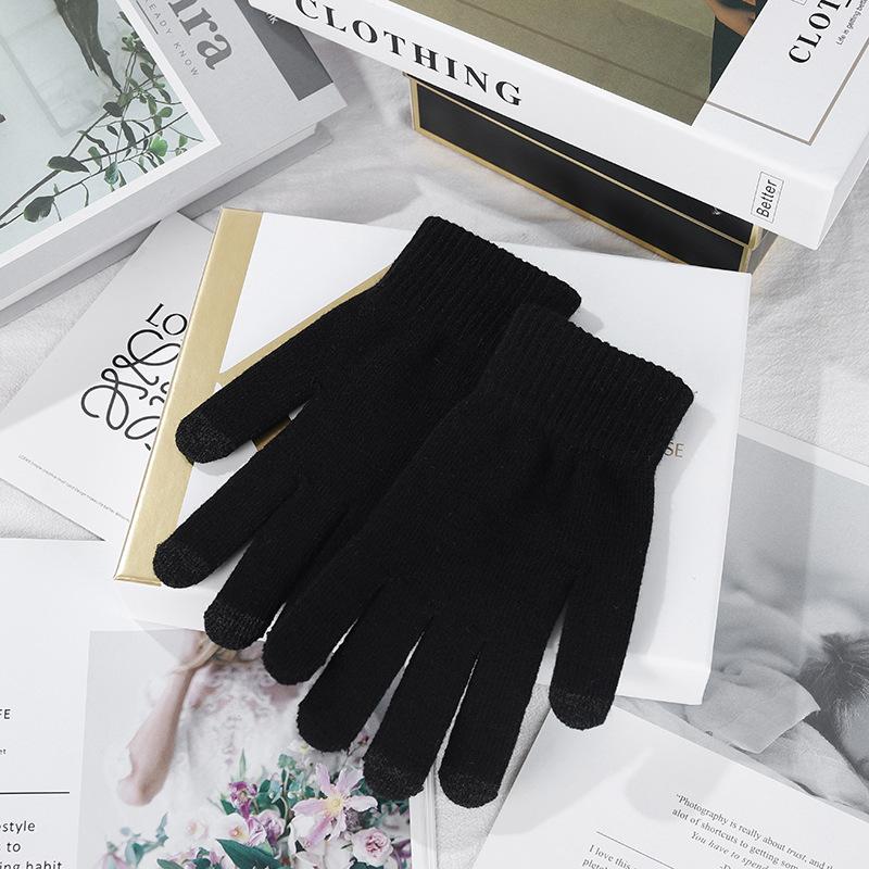 1 пара утолщенных вязаных однотонных теплых перчаток с закрытыми пальцами, унисекс, подходят для езды на велосипеде на открытом воздухе осенью и зимой