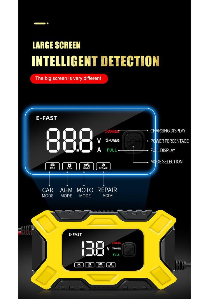 E-FAST 12V Automatic Battery Charger for Motorcycles and Cars