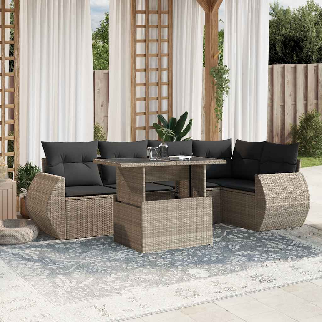 7 Piece Garden Sofa Set with Cushions Light Grey Poly Rattan