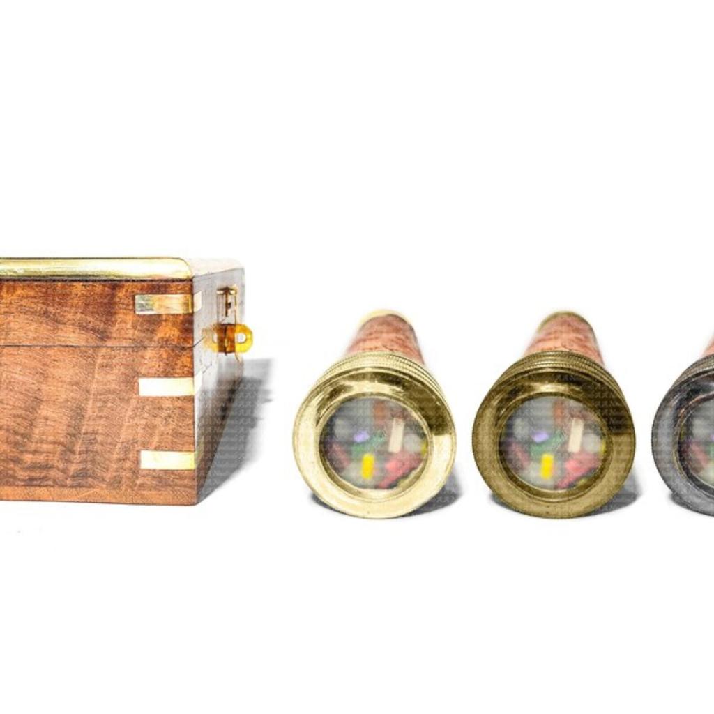 Изготовленный на заказ разноцветный латунный калейдоскоп с кожаной и деревянной коробкой, персонализированный подарок для пап, мужчин, женщин, детей, на дни рождения, рождественский декор(оранжевый)