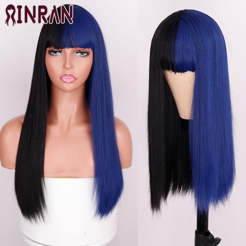 XINRAN Long Straight Wine Red Wig With Bang Synthetic Wigs for Women Heat Resistant Natural Hair for Daily Halloween Cosplay Party