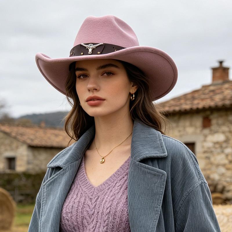 Vintage crimped top hat Fashion British West cowboy hat Outdoor sports hat Women's big-brimmed jazz hat