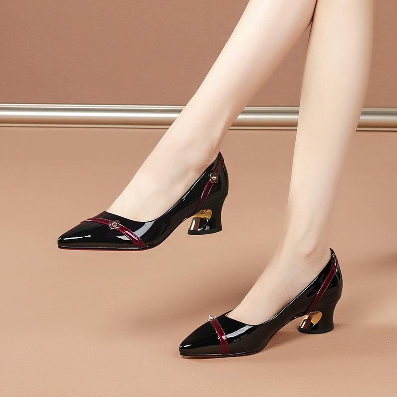 Female Shoes Fashion Sweet Golden Square Heel Pumps for Women Night Club Black High Quality Office Spring Slip On Casual Sweet