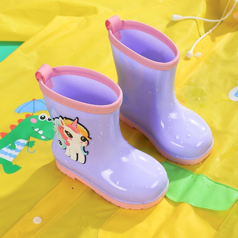 Производитель детской дождевой обуви, резиновые сапоги с героями мультфильмов, средние и большие детские дождевые сапоги для девочек, бархатные, для мальчиков, нескользящие, с изображением динозавра, водные сапоги