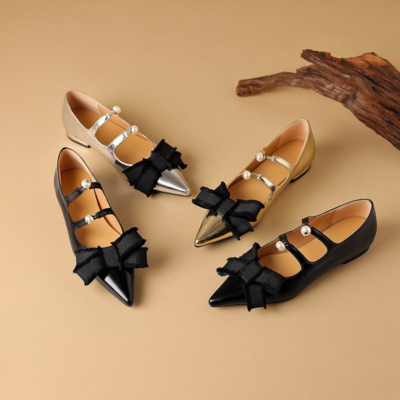 Krazing Pot Туфли-лодочки из коровьей кожи с острым носком, весенний размер 40, толстые низкие каблуки, женские туфли с острым носком, летние туфли-лодочки с завязкой-бабочкой на мелкой подошве