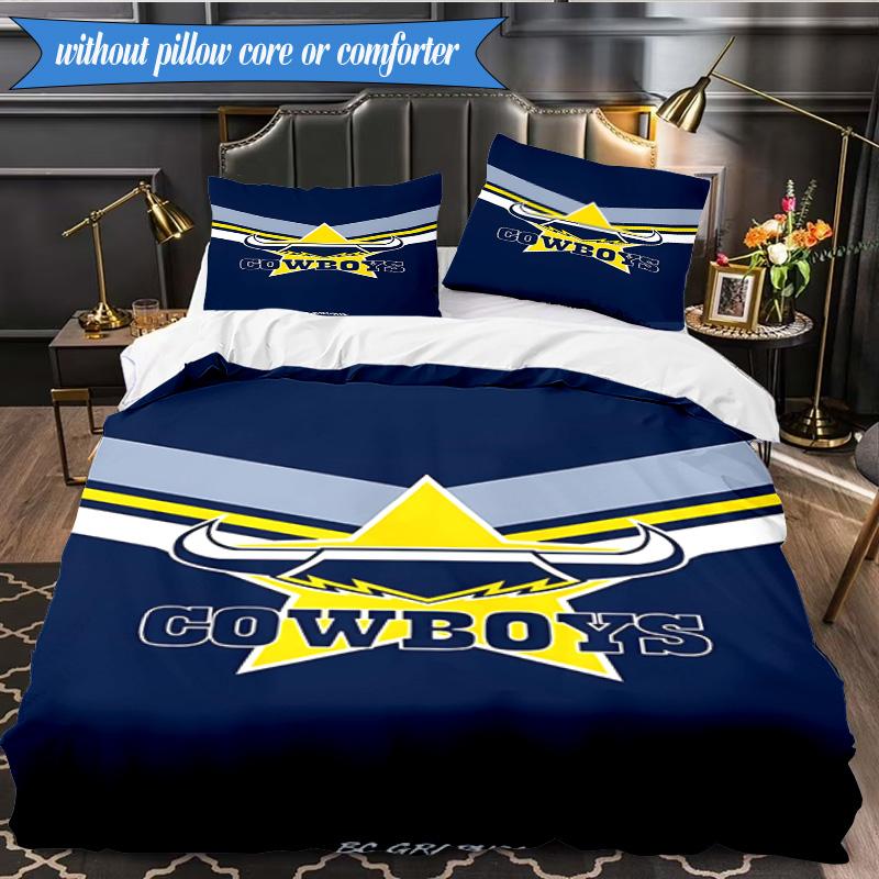3PCS North Queensland Rugby Bedding Set 2D Printing (Includes 1 Duvet Cover + 2 Pillowcases Coreless), Bedroom decor,Fan gift