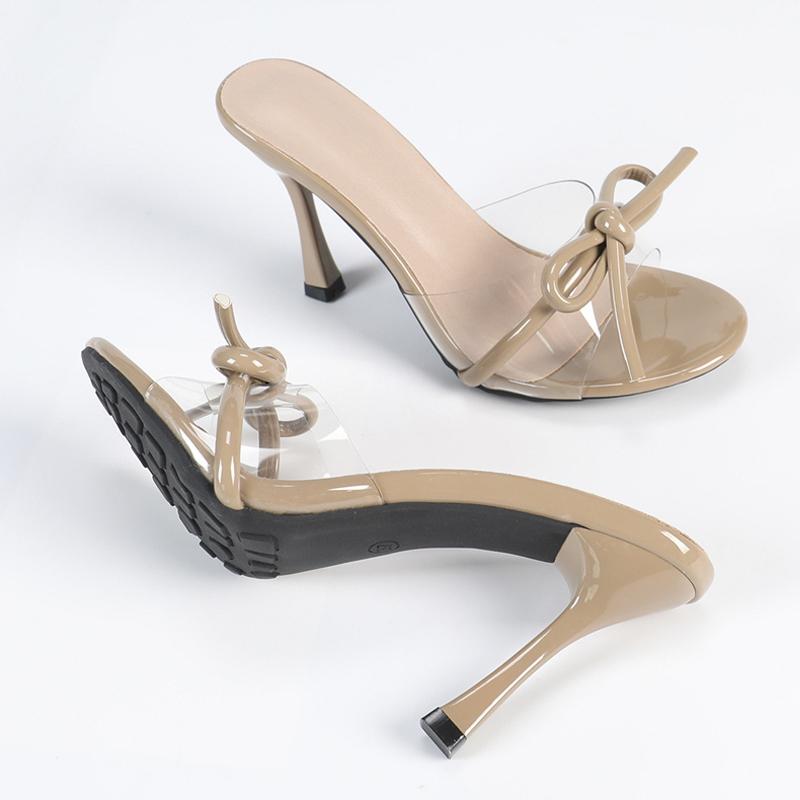 Мода Liyke Дизайнер Красная Лакированная Кожа Бант Женские Прозрачные Шлепанцы Сандалии Лето 9СМ Тонкий Высокий Каблук Туфли Женские Мюли Слайды