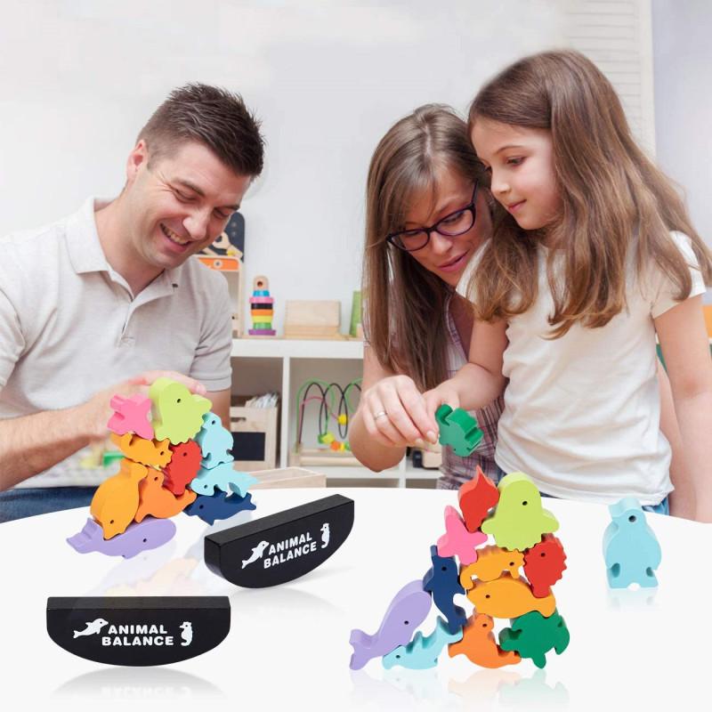 Новые детские деревянные балансирующие блоки с животными Монтессори, настольные игры, игрушка-динозавр, развивающие, штабелируемые, высотные строительные блоки, деревянная игрушка