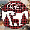 Рождественская деревянная табличка с классическим узором с оленями - Круглая табличка Navidad для входной двери, настенный декор - Идеальное рождественское украшение