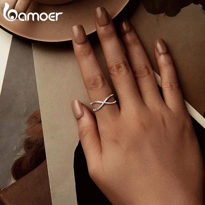 Кольцо BAMOER Solid 925 Sterling Silver X Ring Criss Cross, регулируемые составные кольца для женщин, ювелирные изделия на годовщину свадьбы